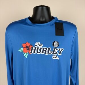 Hurley Mens Floral LS Sunshirt Seaview Blue UPF 50+ Rash Guard Medium‎ New